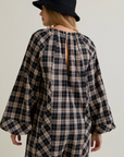 Round Neck Plaid Flannel Romper with Side Pocket