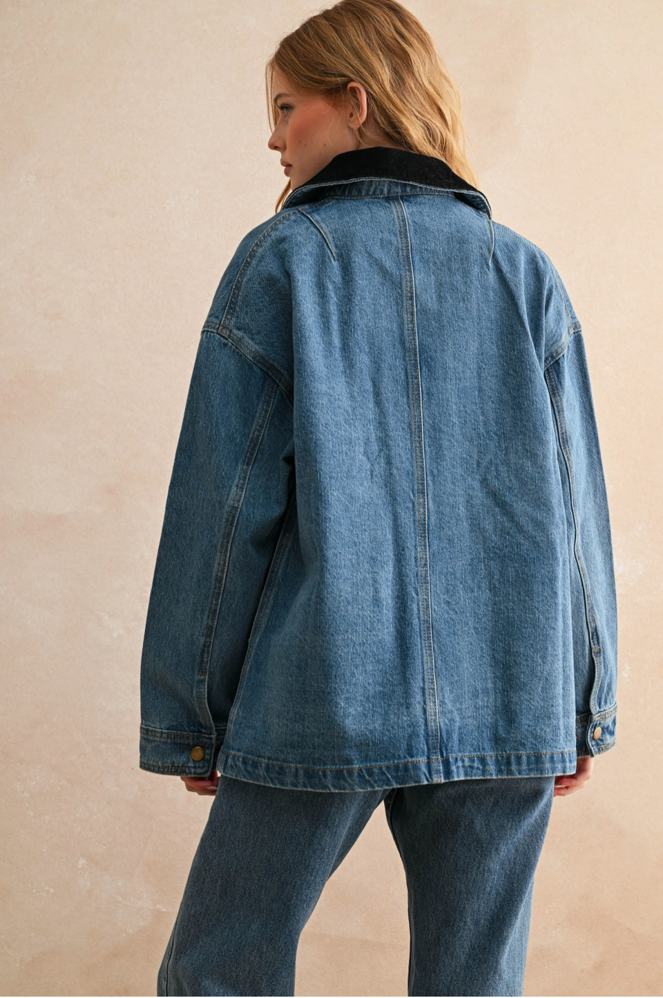 〈LANDS' END〉corduroy collar denim jacket Men's Blanket Lined Denim Jacket With Corduroy Collar