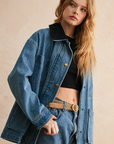 Corduroy Collar Denim Utility Jacket
