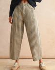 Mini Checker Pattern Barrel Pants