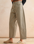 Mini Checker Pattern Barrel Pants