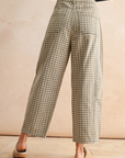 Mini Checker Pattern Barrel Pants