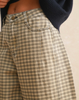 Mini Checker Pattern Barrel Pants