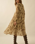 Floral Chiffon Tiered Ruffle Midi Prairie Dress