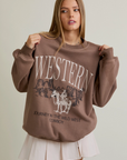 Cowboy Embroidered Sweatshirt - Brown
