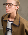 The Ollie Contrast Stitch Jacket - OLIVE