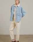 Contrast Collar Light Wash Denim Jacket