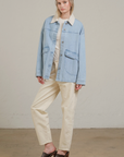 Contrast Collar Light Wash Denim Jacket