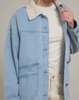 Contrast Collar Light Wash Denim Jacket