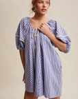 PRE ORDER - Lana Blue Striped Puff Sleeve Romper