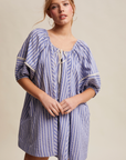 PRE ORDER - Lana Blue Striped Puff Sleeve Romper