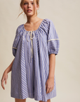 PRE ORDER - Lana Blue Striped Puff Sleeve Romper