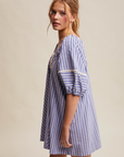 PRE ORDER - Lana Blue Striped Puff Sleeve Romper