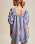 PRE ORDER - Lana Blue Striped Puff Sleeve Romper