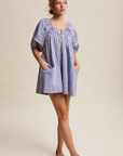 PRE ORDER - Lana Blue Striped Puff Sleeve Romper