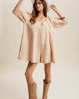 Pre Order Sara Taupe Striped Puff Sleeve Romper