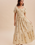 Pre Order Gingham Embroidered Smocked Maxi Dress