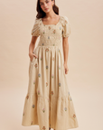 Pre Order Gingham Embroidered Smocked Maxi Dress