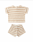 TERRY TEE + SHORT SET LATTE STRIPE, Quincy Mae