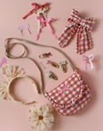 Gingham Ruffle Long Bow Clip