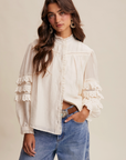 Lace Ruffle Sleeve Pintuck Blouse