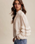 Lace Ruffle Sleeve Pintuck Blouse