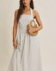Modern Summer Heritage Basque Waist Halter Neck Stripe Midi