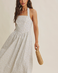 Modern Summer Heritage Basque Waist Halter Neck Stripe Midi