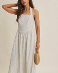 Modern Summer Heritage Basque Waist Halter Neck Stripe Midi