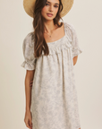 Botanical Pintuck Ruffled Mini Dress