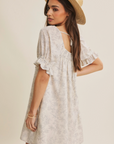 Botanical Pintuck Ruffled Mini Dress