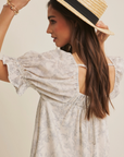 Botanical Pintuck Ruffled Mini Dress