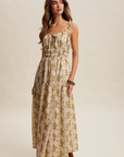 Floral Tie-Strap Smocked Maxi Dress