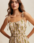 Floral Tie-Strap Smocked Maxi Dress