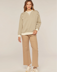Stripped Detailed Rib Band Contrast Seam Top