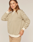 Stripped Detailed Rib Band Contrast Seam Top