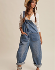 Western Wide-Leg Denim Overalls