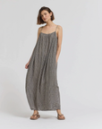 GINGHAM VISCOSE SPAGHETTI DRESS in Chai