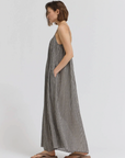 GINGHAM VISCOSE SPAGHETTI DRESS in Chai