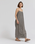 GINGHAM VISCOSE SPAGHETTI DRESS in Chai