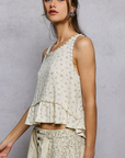 Round Neck Ruffle Hem Trim Detail Floral Sleeveless Top