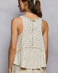 Round Neck Ruffle Hem Trim Detail Floral Sleeveless Top