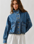 Ballon Sleeve Twill Jacket Drawsting Waist