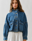 Ballon Sleeve Twill Jacket Drawsting Waist