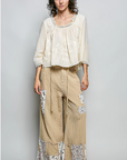 Emma Vintage Washed Floral Lace Trim Top