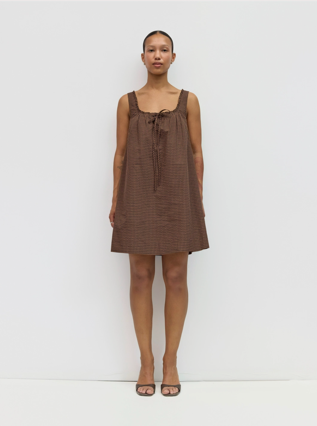 brown plaid babydoll dress Soho Sweetness Plaid Babydoll Dress in Camel Curves