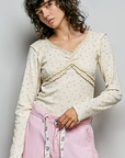 Lacey Vintage V-Neck Long Sleeve Floral Top