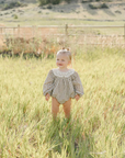 Camel Gingham Lace Bubble Romper - Mebie Baby