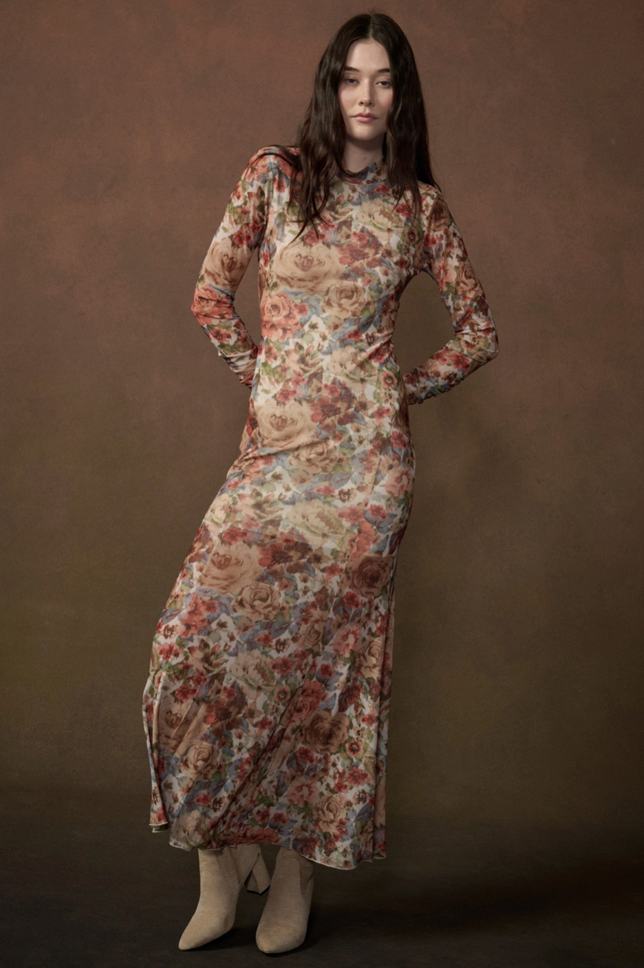 floral mesh long sleeve dress Floral-Print Long-Sleeve Maxi Style:US4 Chéri Gown– Teuta Matoshi Girl 2022 have for any fashion