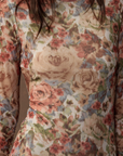Floral-Print Mesh Long-Sleeve Maxi Dress